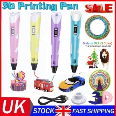 3D Printing Pen Set Doodle Printer Drawing 3 Colours PLA Filament Gift For Kids