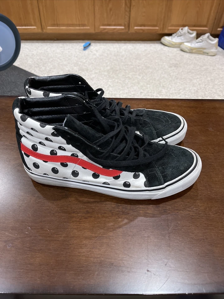 RARO VANS OG Sk8-Hi LX Stussy Negro 8 Bolas Lunares Rojo Negro Blanco Talla 12 Foto 3 de 4