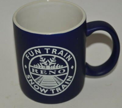 Nice Blue RENO Nevada Fun Train Snow Train Ceramic Coffee Mug Railroad RR