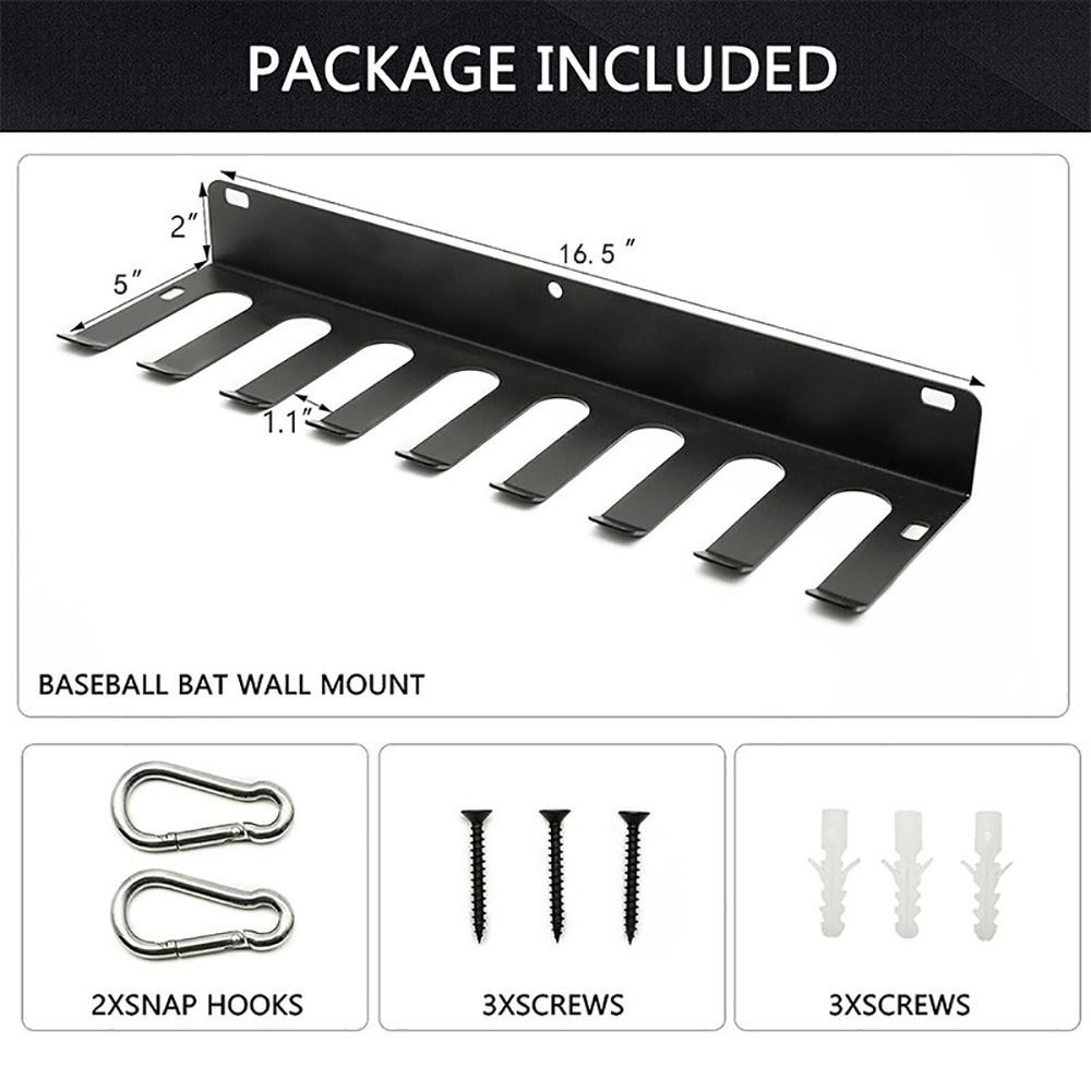 Baseball Bat Wall Mount 2 PCS Baseball Wall Mount - Holds 12 Bats, Black Iron Bat Rack For Garage Bat Holder - View #8