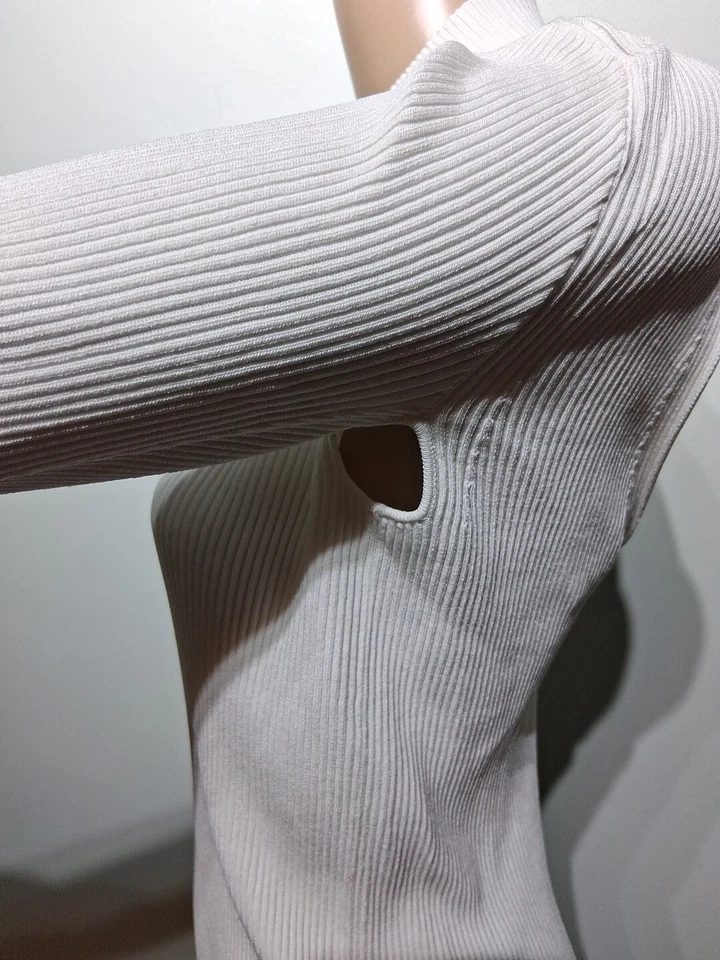 Helmut Lang White Ribbed Open Back Viscose Sweater Size S - Image 3 of 4