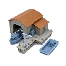 Outland Models Railway Scenery Boat House Set with Boat and Pier 1:160 N Scale