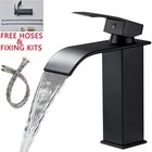 Modern Black Cloakroom Basin Sink Mixer Tap Waterfall Mono Bathroom Tap Fixings