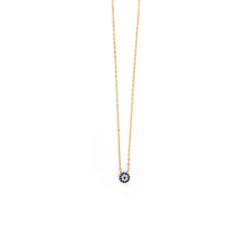 Collar Mal de Ojo Oro 14K con Circonitas Blancas y Azules Joyería Griega Hecha a Mano - Imagen 2 de 5