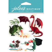 Crafts Stickers Jolee's Dragons Fire Wings Red Green 3D Horns Tails DC 
