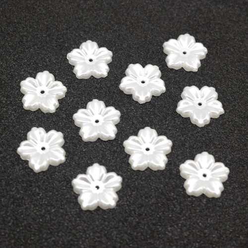 200 Pure White Pearl flower Beads 12mm FlatBack Center Hole Flower Embellishment - Picture 4 of 7