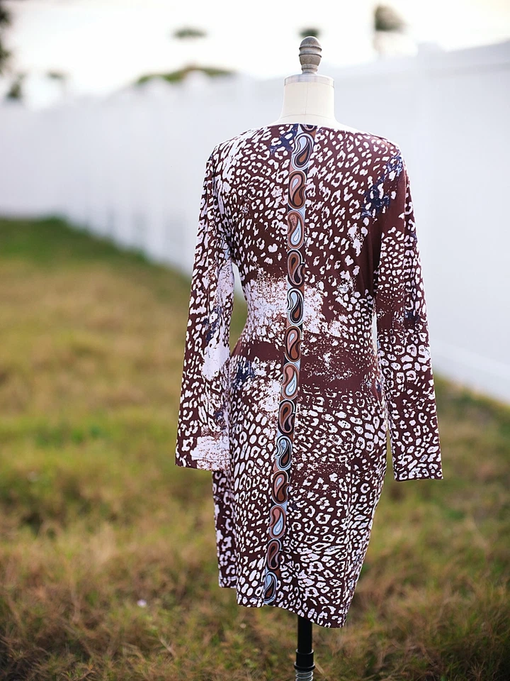 Vestido Emilio Pucci Italia Talla S Imitación Envoltura Cachemira Leopardo Animal Arte Óptico Foto 3 de 4