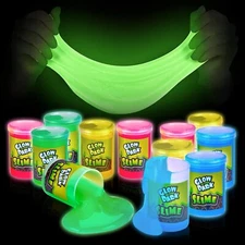 Glow in The Dark Slime - 12 Pack - Neon Blue, Green, Pink, Yellow Colors