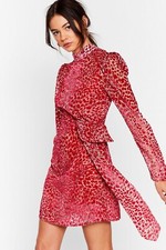 Nasty Gal Wild About It Leopard Mini Dress Size 6 Midi Dress Red