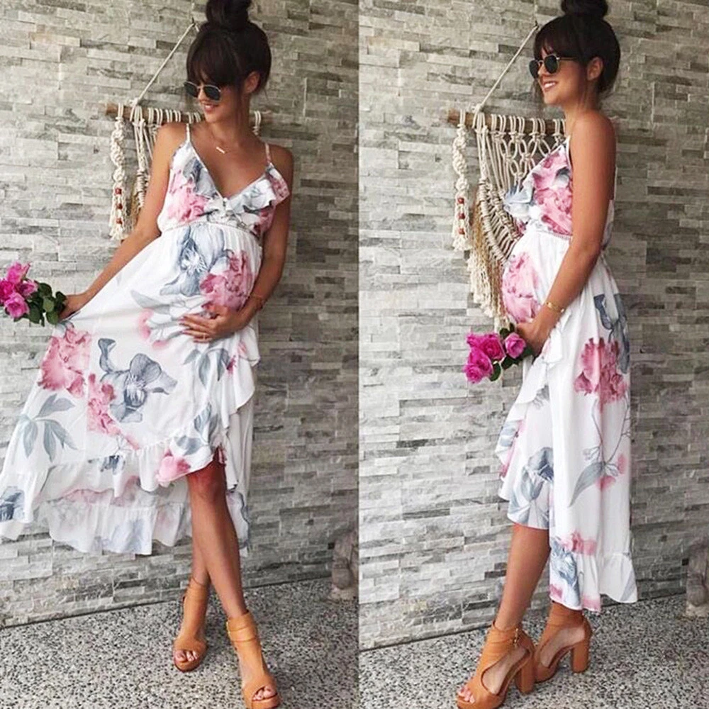 Summer Womens Mother Casual Floral Falbala Pregnant Dress For Maternity  Clothes.