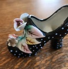 Vintage Porcelain Miniature High Heel Shoe Black Raised Polka Dot Flowers JAPAN — photo 5