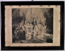- REMBRANDT VAN RIJN (1606-1669) DREI KREUZE  Reichsdruckerei Berlin +Perlrahmen