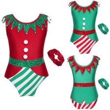 Kids Girls Christmas Dress Up Adorned Bodysuit Outfits Elf Costume Holiday Set