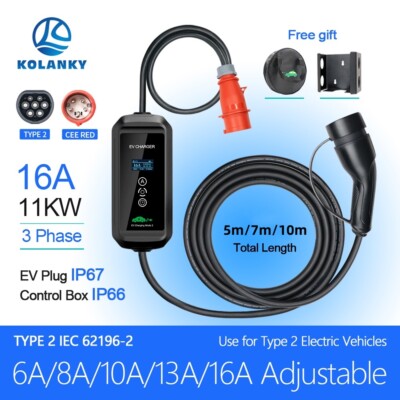 11 KW Typ 2 Mobile Wallbox EV Kabellänge 16 A 3-Phasen CEE 5-polig 5 M/7 M/10 M