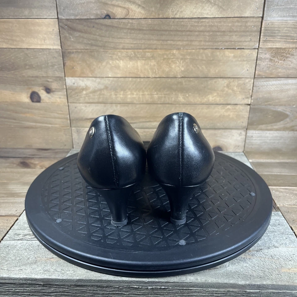 AGL Womens 38 EU/8 US Cap Toe Pumps Heels Nude Black Leather Patent Round Toe - Image 3 of 4