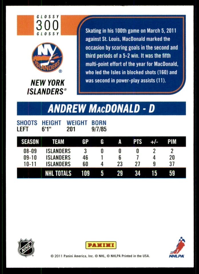 2011-12 Score Andrew MacDonald #300 - Image 2 of 2