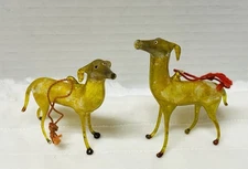 Antique Rare Hand blown Glass Dogs 3” Gold Christmas Ornaments Made In Japan