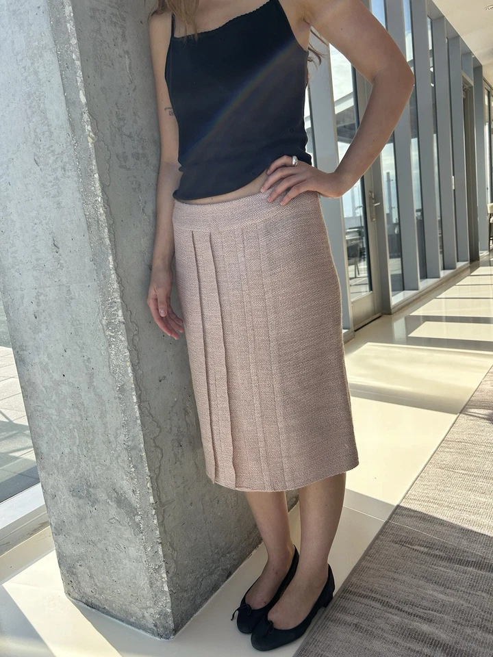 Винтажная розовая юбка-твид CHANEL — сделано во Франции — размер 42 (стиль P12433V01716) - Изображение 3 из 4