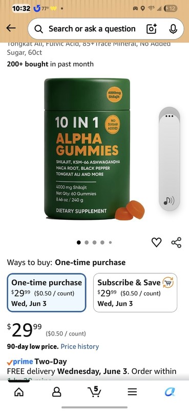 True Alpha 10 in 1 Alpha Gummies Men 60ct Green Shilajit Ashwagandha Supplement
