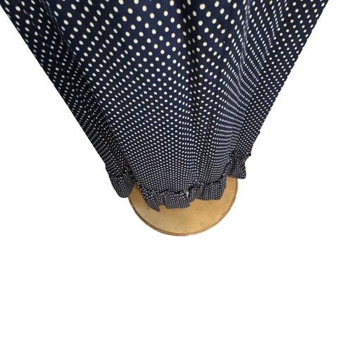 Vintage 70er Polka Dot Kleid dunkelblau lang Band Kragen V-Ausschnitt ärmellos Maxi - Bild 5 von 9