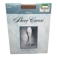 Vtg JCPenney SHEER CARESS Silky Sheer AVERAGE Sand 43 Control Top PANTYHOSE 20D