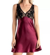 Linea Donatella Women's Enchante Lace  Satin Chemise - Bordeaux, Large 56
