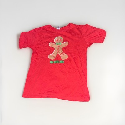 Bite Me Ginger Bread Christmas Red Short Sleeve Cotton Blend T-Shirt  XL