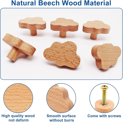 12Pcs Wooden Cabinet Knobs, Cloud Shape Drawer Pulls Nursery Dresser Knobs Woodl - Picture 4 of 12