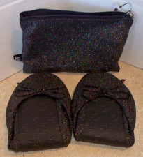 Silky Toes Foldable Flats Sparkle Black LARGE 7/8 Pouch Ballet Shoe Slipper
