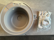 Quadron Morgan Z10 Round Kitchen Sink Silver Stone Granite Effect + Waste Kit