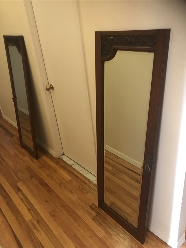 Antique wardrobe doors with mirrors, hardwood, heavy, w/hinges