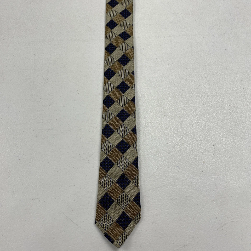 Corbata Hickey Freeman EE. UU. Para hombres Marrón Multicolor Cuadros Cuadros Vintage Seda Cuello Foto 4 de 4