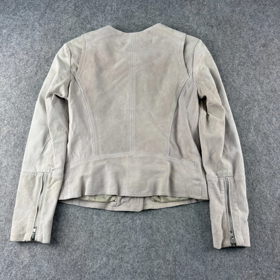 Chaqueta Muubaa Mujer Talla UK 6 Beige Gamuza Cabra Avant-Garde Motociclista Cremallera Abrigo Foto 2 de 4