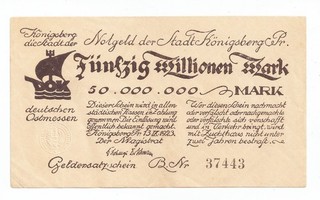 Notgeld der Stadt Königsberg ( Ostpreussen ) 50 Mio. Mark 1923. Unc.