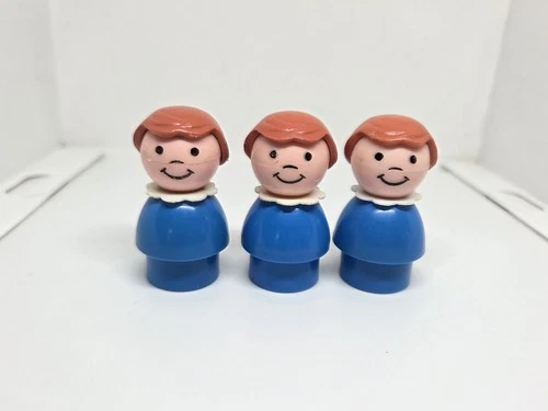 Vintage Fisher Price little people lot/3 blue plastic girls brown hair