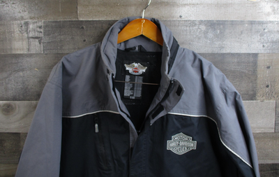 HARLEY-DAVIDSON ジャケット USサイズ/M ブラック/グレー Harley Davidson Jacket Mens Large Gray Hooded Motorcycle Full Zip