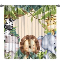 Jungle Animals Curtains Colorful Forest Cartoon Wildlife Lion Giraffe Elephant