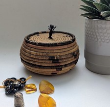 Small, Round, Vintage, Seagrass, Wicker Handmade Storage Basket