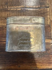 Vintage English Breakfast Tea Storage Tin with Lid Worn Silver Plated Brass Oval