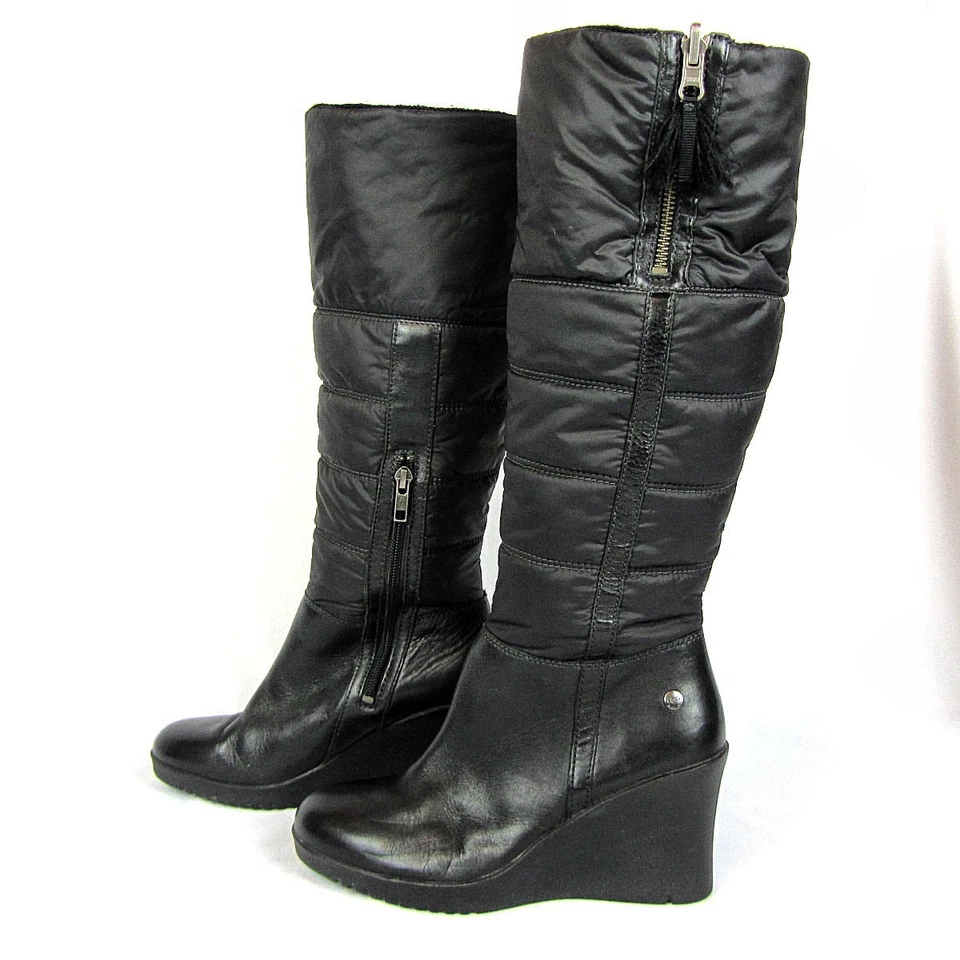 Botas de cuña UGG Australia Leona 1944 negras hasta la rodilla plegables talla 7 en muy buena condición Foto 3 de 4