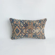 vintage rug pillow cover , handwoven turkish wool pillow , 12x20 in