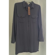 STANDARD Women's Grey Long Sleeve Button Up Shirt Dress Double Pocket Size M NWT