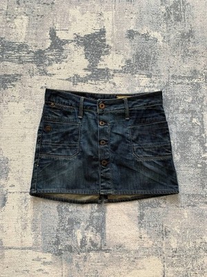 G-Star Raw Dark Indigo Denim Shipmate Long Mini Skirt Grunge Buttons Size 26 Y2K