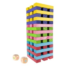 HEY! PLAY! Nontraditional Giant Wooden Blocks Tower Stacking Game with Dice, ...