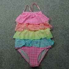 Gymboree Swimsuit Girls 8 Gingham Plaid Ruffles One Piece Bathing Suit Swimwear
