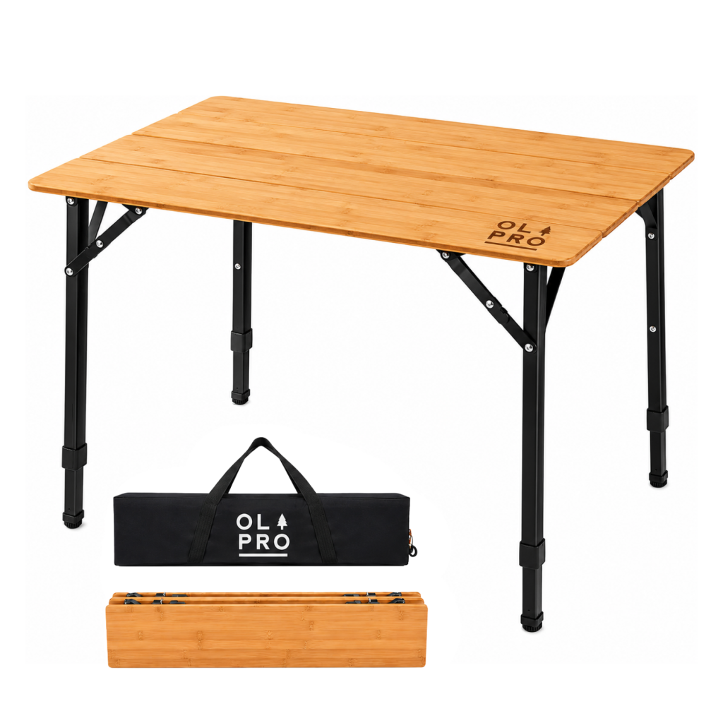 Olpro Folding Camping Table W/ Bamboo Worktop - Small - 65Cm X 50Cm - Adjustable Height - Rustproof - Lightweight - Storage Bag Included - Image 3