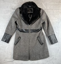 VTG Guess Houndstooth Coat With Faux Fur Collar Womens XL  Designer Urban Sassy