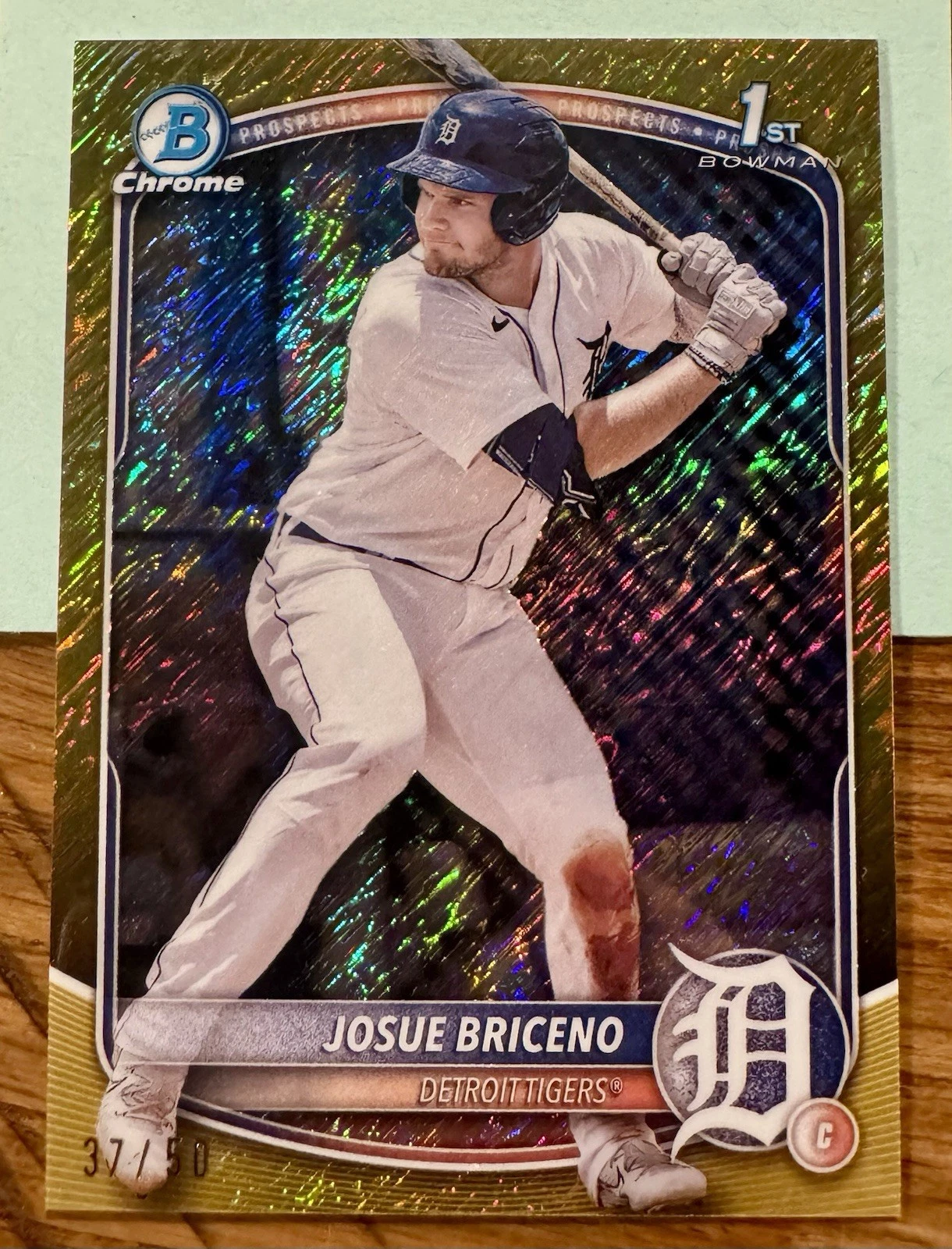 2025 Bowman Chrome Josue Briceno GOLD SHIMMER #37/50 RC 1st Tigers 🔥