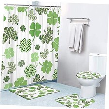 4 Pcs Shower Curtain Sets with Non-Slip Rugs, Toilet Lid Cover and Bath