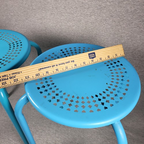 Vintage Pair Of Blue "POKER" Plant Stands Or Stools 18" X 12" Diameter - Picture 11 of 12